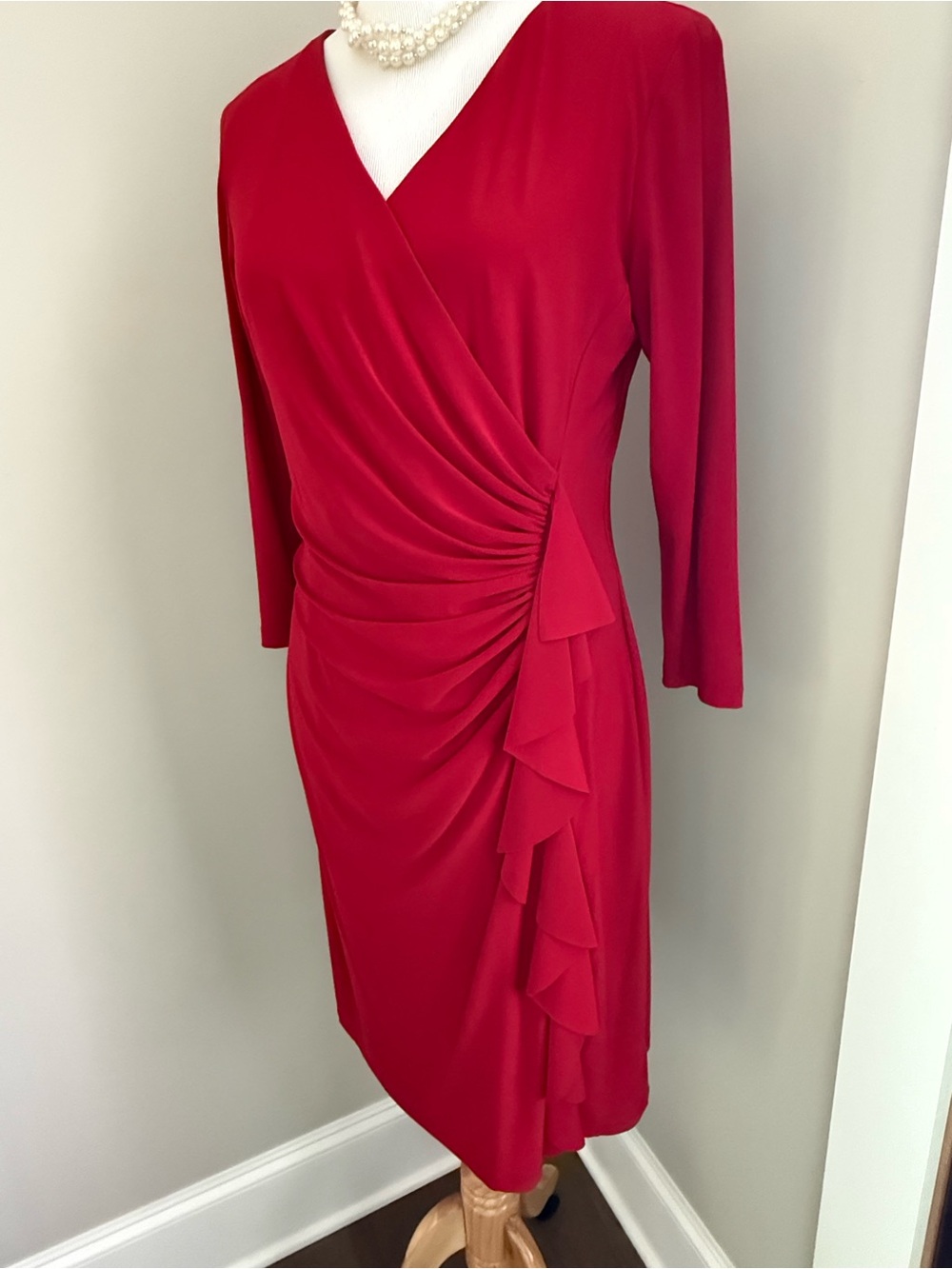 American Living Raspberry-Red Faux-Wrap Ruffle Dress - Picture 2 of 5